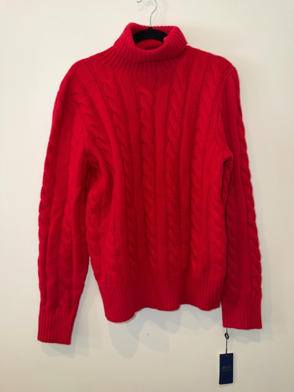 Classic Bright Red Cable-Knit Turtleneck Sweater
